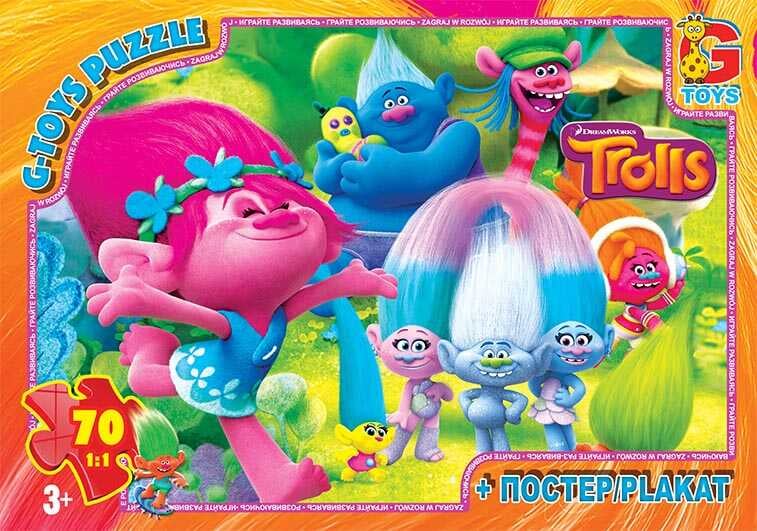 гр Пазли 70 ел. "G-Toys" "Тролі" TR 0071 (62) + постер, розмір зібраної картинки 30х21 см, в коробці