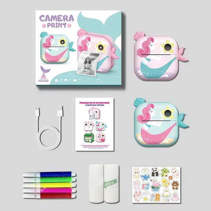 Фотоапарат-принтер M 5 Y Штрих=30564 (50) 2 кольори, фронтальна камера, дріт micro USB, роз’єм для SD карти, 2 рулони термопаперу, ремінець, наліпки, фломастери, в коробці