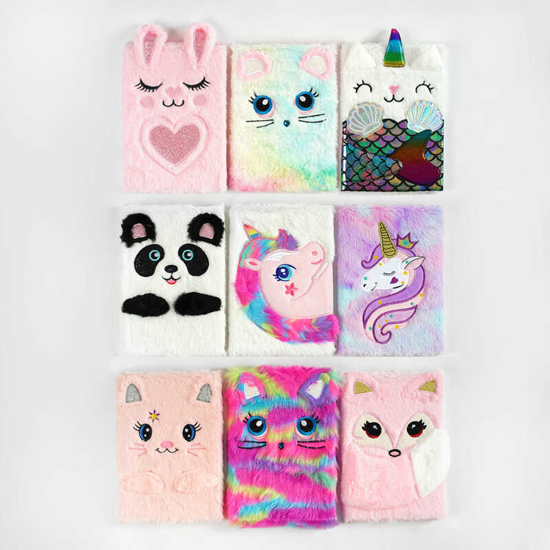 Блокнот M 15017 (120) 9 видів, хутряна обкладинка,тваринка, у лінійку, у пакеті, ВИДАЄТЬСЯ ТІЛЬКИ МІКС ВИДІВ