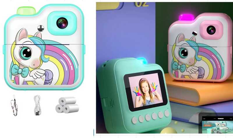 Фотоапарат-принтер C 72977 (40) 2 кольори, type-C, роз’єм для SD карти, фото, відео, гри, 3 рулони термопаперу, в коробці