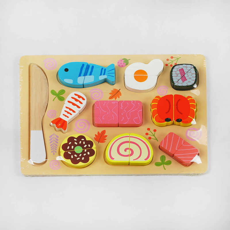 Пазли-вкладиші C 49368 (48) "Суші", дерев'яні, продукти на магнітах, дерев'яний ніж, у плівці