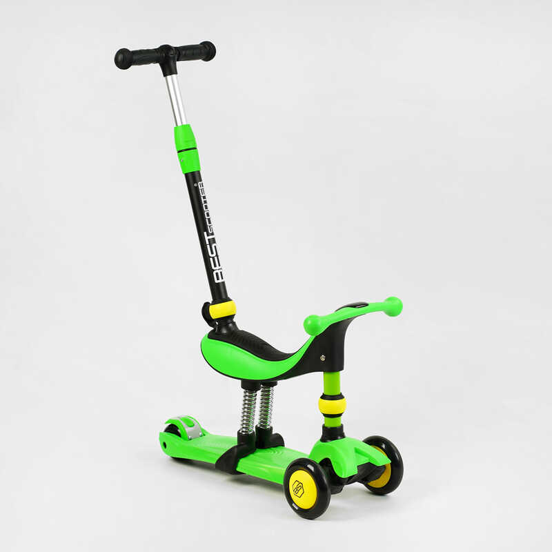 Самокат-велобіг 3в1 триколісний BS-30802 (4) Best Scooter, 3 колеса PU зі світлом, сидіння, амортизатори, батьківська ручка