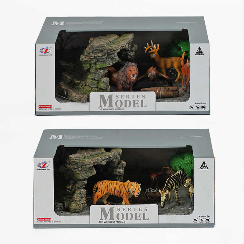 Набір тварин Q 9899 Y-75 (12) "Дикі тварини", 2 види, 7 елементів, 4 фігурки тварин, аксесуари, в коробці