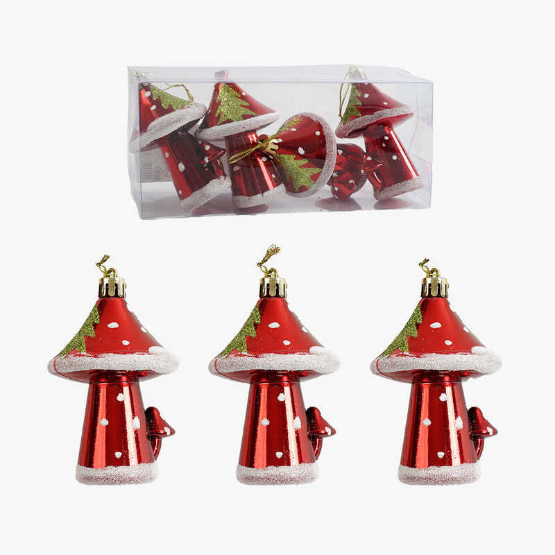 Новорічні прикраси C 67193 (120) 4 штуки, грибочок, висота - 9,5 см, у слюді