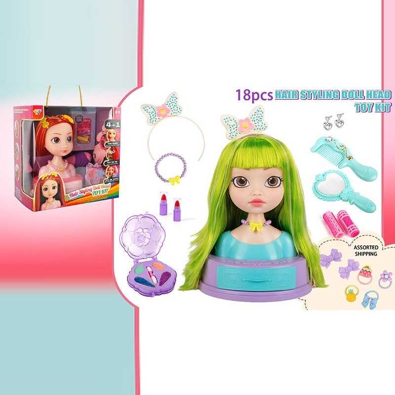 Манекен для зачісок SR 012 (18/2) 2 види, косметика, перукарські інструменти, заколки, резинки, в коробці