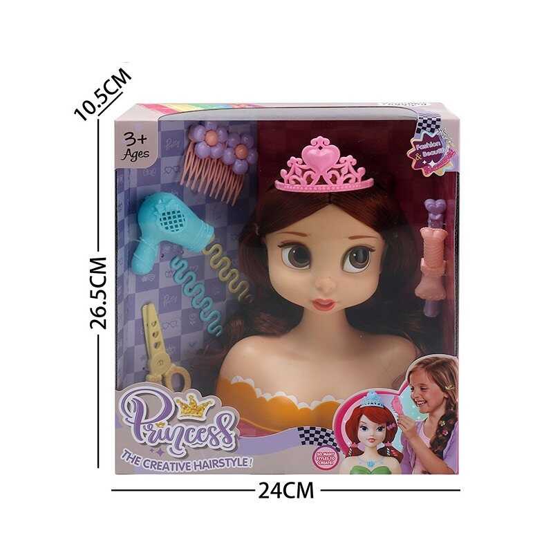 Манекен для зачісок LK 1713 B (48/2) аксесуари, корона, фен, ножиці, шпильки, в коробці