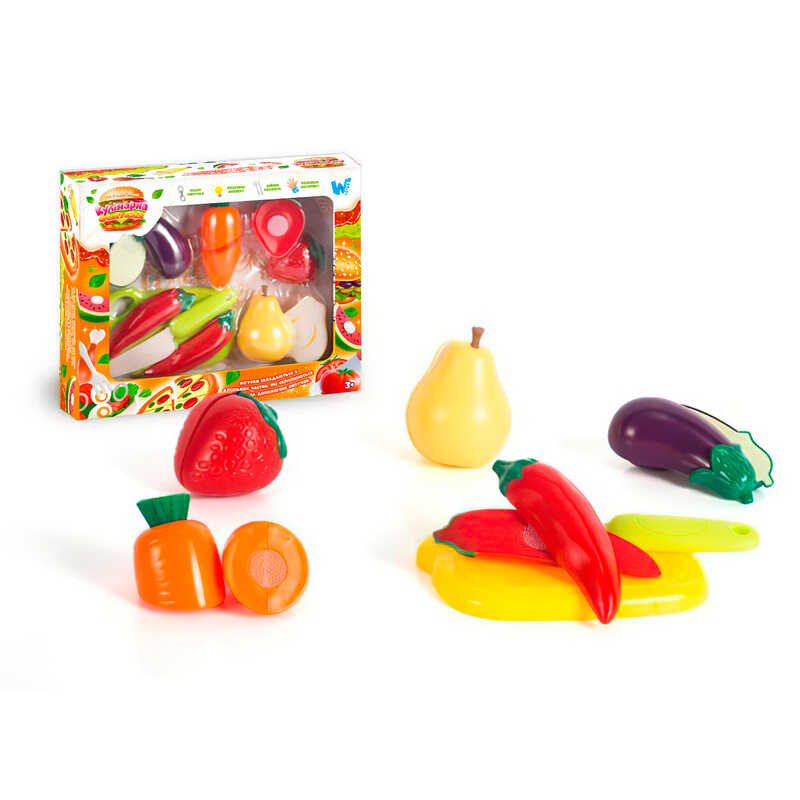 Набір продуктів “Кулінарна фантазія” 22260 (96/2) "WToys", 12 елементів, овочі та фрукти на липучках, дошка для нарізання, ніж, в коробці
