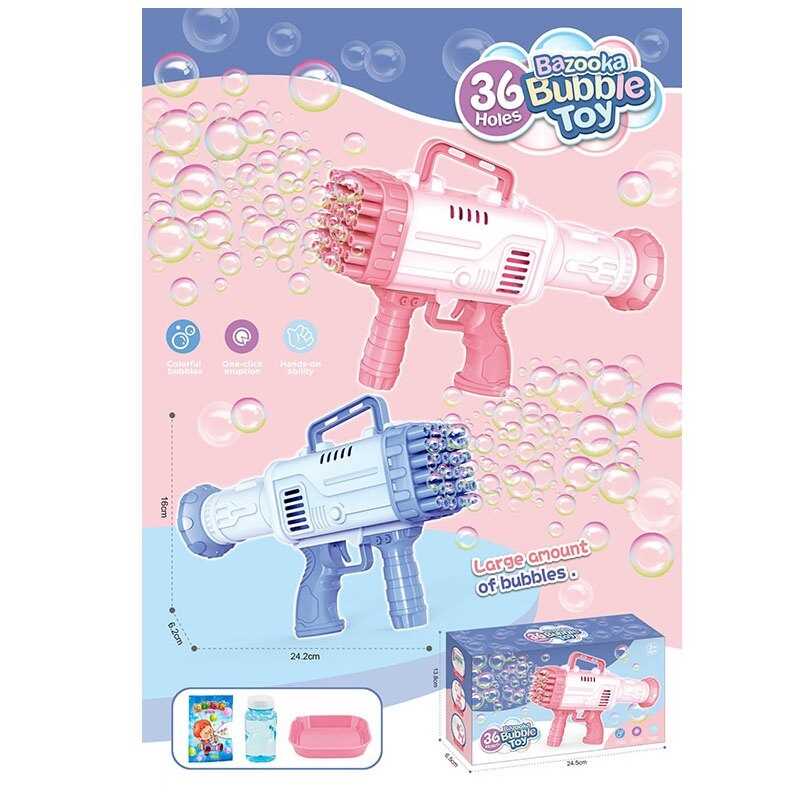 Установка з мильними бульбашками 829 (60/2) 2 види, 36 отворів, від батарейок, мильний розчин, в коробці