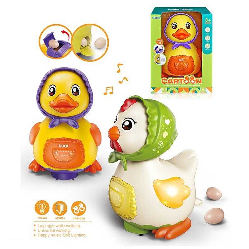 Музична пташка M 06 A (48) 2 кольори, підсвічування, пісні англійською, несе яйця, колесо вільного руху, від батарейок, в коробці