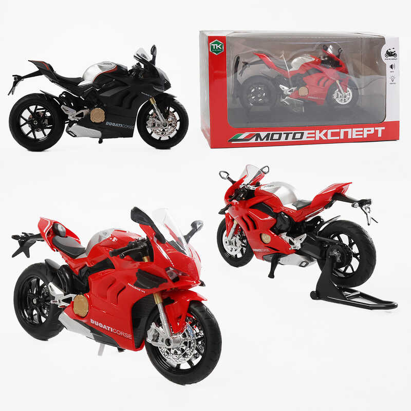 Мотоцикл BG 32-120 (48/2) "Мото Експерт", 2 кольори, металопластик, масштаб 1:12, прогумовані колеса, підсвічування, звук, амортизація, платформа, в коробці