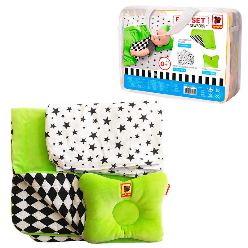 гр Набір МС110512-08 "Bed Set Newborn" зелений: подушка, ковдра, простирадло. Текстильний набір (1) "Масік"