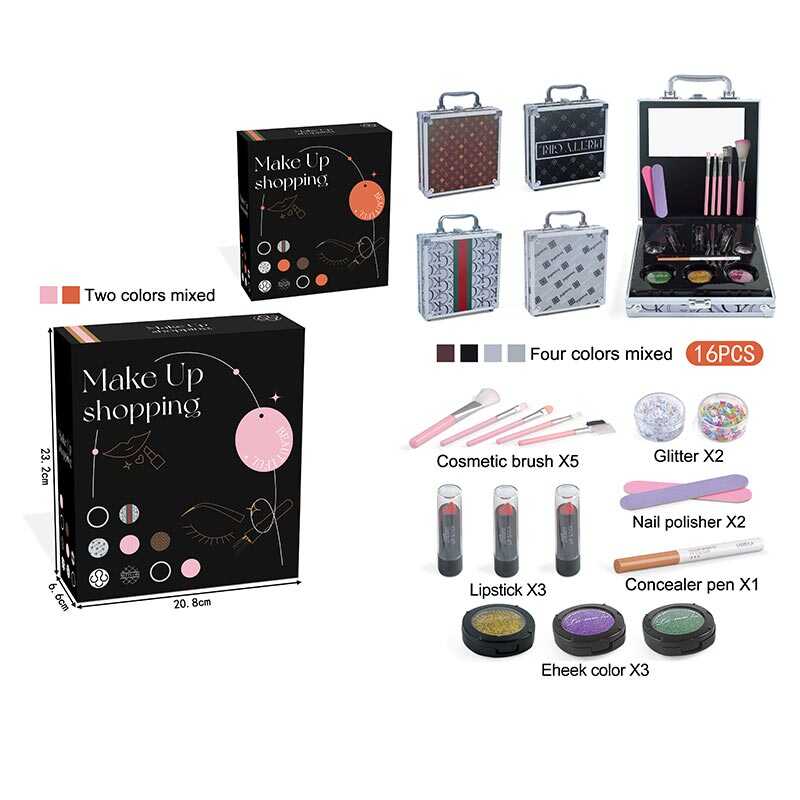 Косметика FT 2015 F (60) 3 помади, глітери, механічний олівець,  дзеркальце, кейс, пензлики, декоративні блискітки двох видів, пилочки для нігтів, в коробці, ВИДАЄТЬСЯ МІКС ВИДІВ