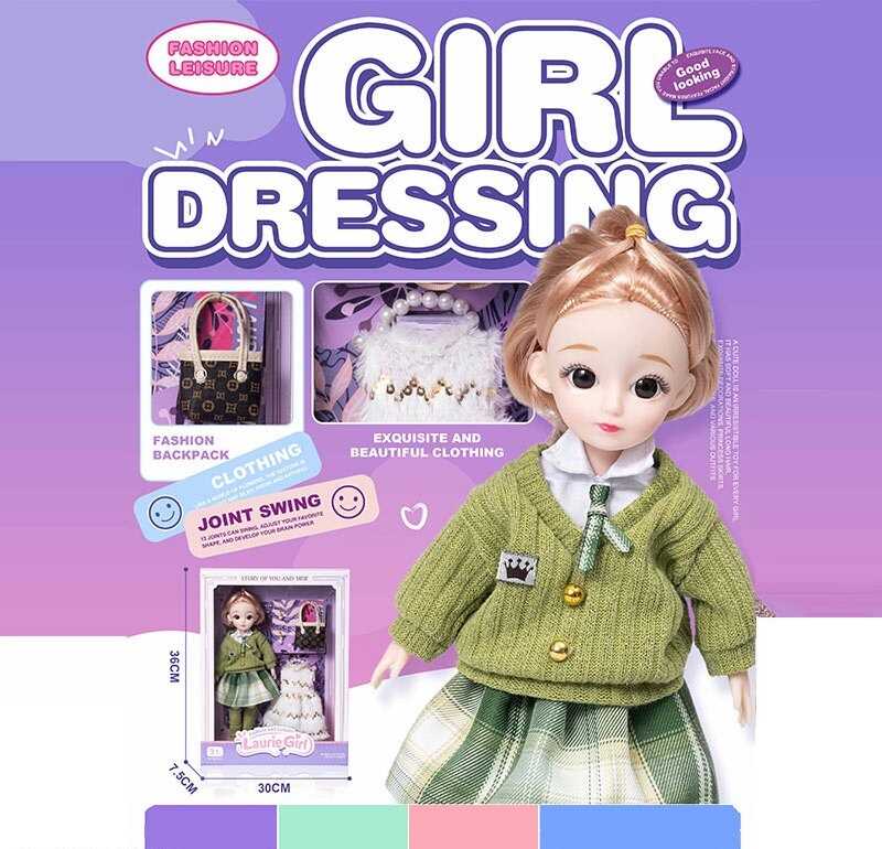 Лялька Q-A 19 (72/2) висота - 30 см, тіло — пластик, голова — гума, шарнірні з’єднання суглобів, знімне взуття, змінний одяг, аксесуари, в коробці