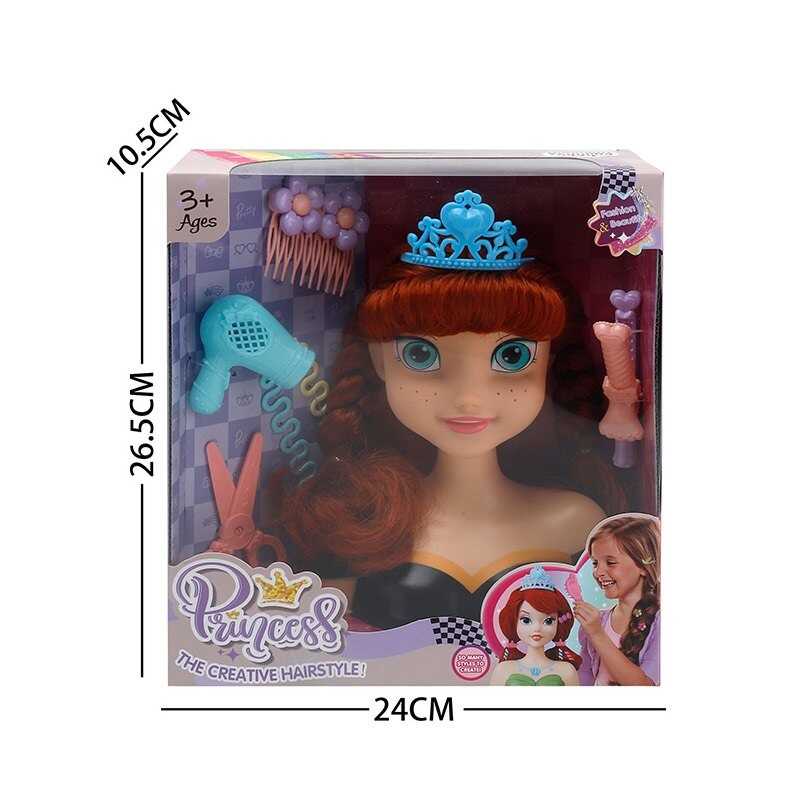 Манекен для зачісок LK 1713 F (48/2) аксесуари, корона, фен, ножиці, шпильки, в коробці