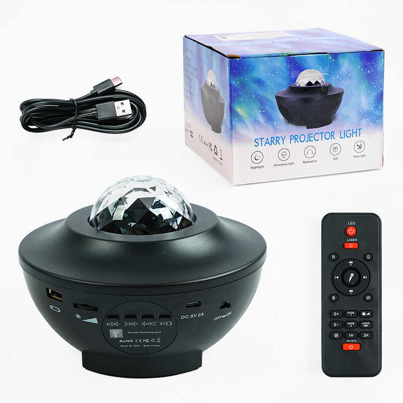 Нічник-колонка С 65401 (36) працює від мережі, підсвічування, динамік, роз’єм для флешки, лазер, пульт, в коробці, ВИДАЄТЬСЯ МІКС