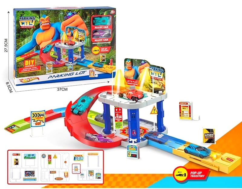 Трек HW 148 «HOT WHEELS» , пускова установка , 2 металопластикові машинки з інерцією, наліпки, в коробці