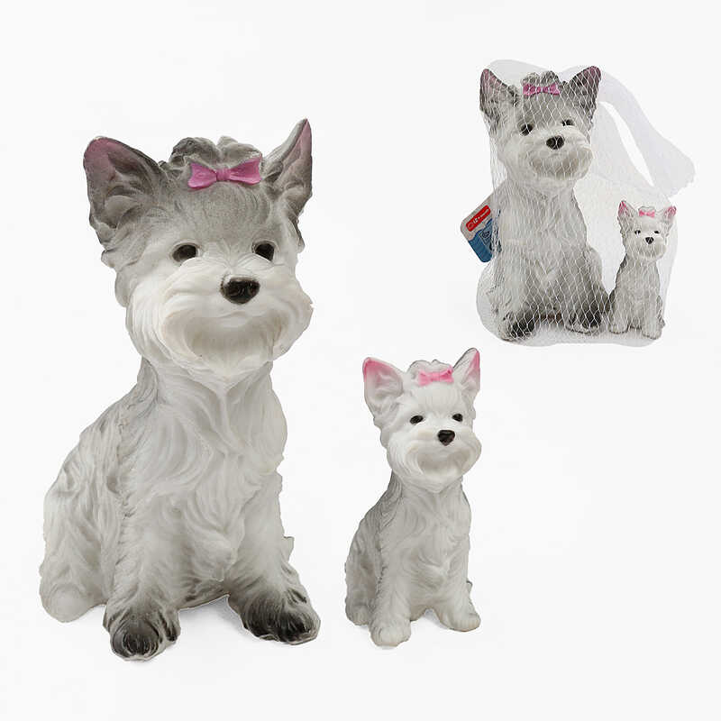 Песики 907-11 (288/2) гумові, висота 18см та 9см, пискавки, сидяче положення, у сітці