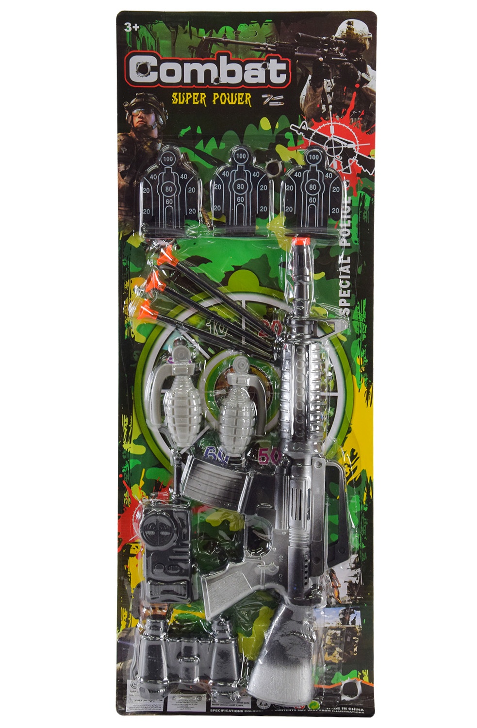 Набір військового  331-3, автомат, 3 патрони на присосці, 3 мішені, бінокль , на листі