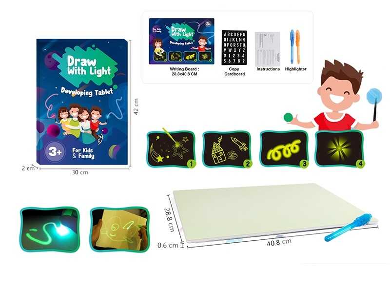 Дошка для малювання YM 811 (72/2) "Малюй світлом", 28,8х0,6х40,8 см, ручка на батарейці, люмінесцентна дошка, в коробці