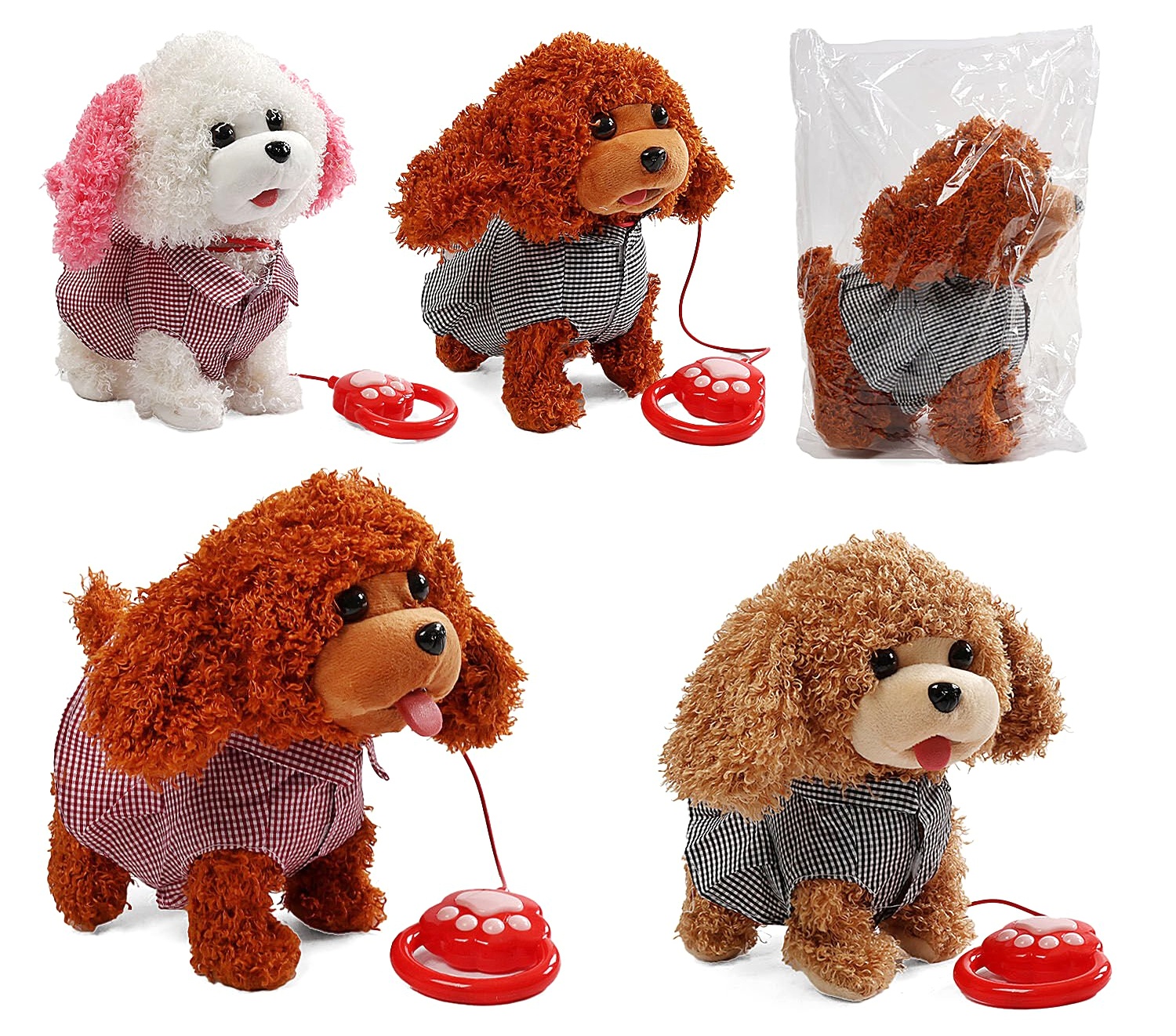 М`яка іграшка "Собачка" C 61333 , на повідці, повторюшка, ходить, облизує, звуки, музика, реагує на дотик та плескіт долонь, в пакеті