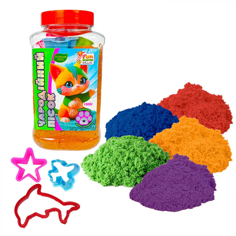 гр Кінетичний пісок 26428 (9) 1кг "4FUN Game Club", 4 формочки, в банці, ВИДАЄТЬСЯ МІКС ВИДІВ