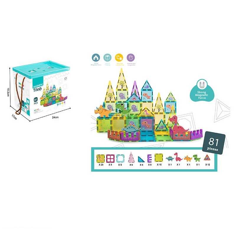 Магнітний конструктор CH 1119 (12) 81 деталь, фігурки динозаврів, в коробці