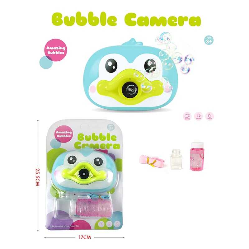 Камера з мильними бульбашками 3939-90 A (96/2) на батарейках, підсвічування, звукові ефекти, пляшечка з рідиною для бульбашок, ремінець з карабіном, на листі