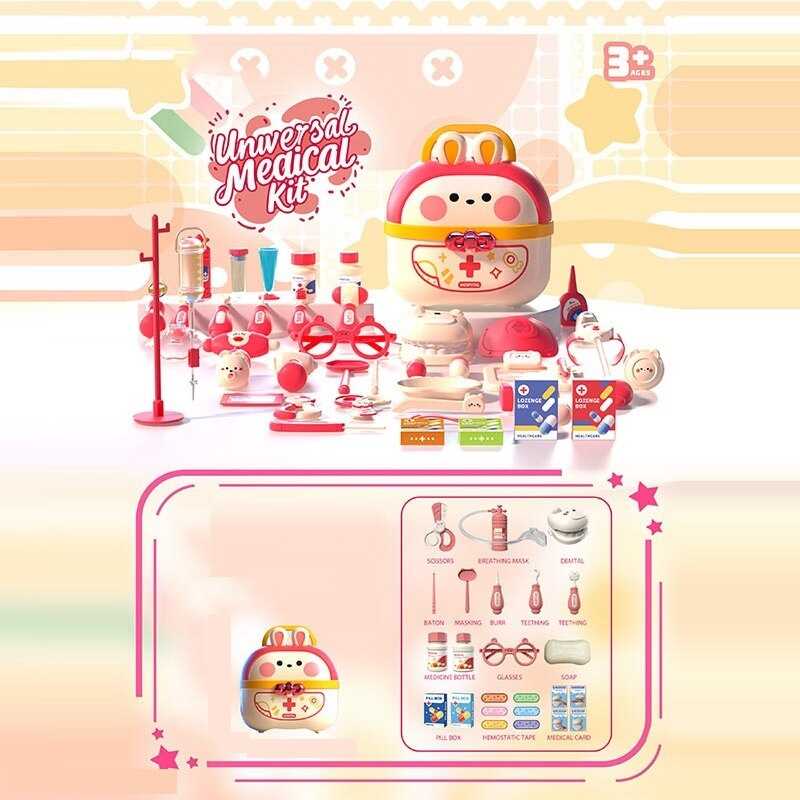 Набір лікаря JQ 911 (24)  щелепа, киснева маска, ножиці, окуляри,  хірургічні інструменти, пластирі, 2 пляшки, коробочки з ліками, в боксі