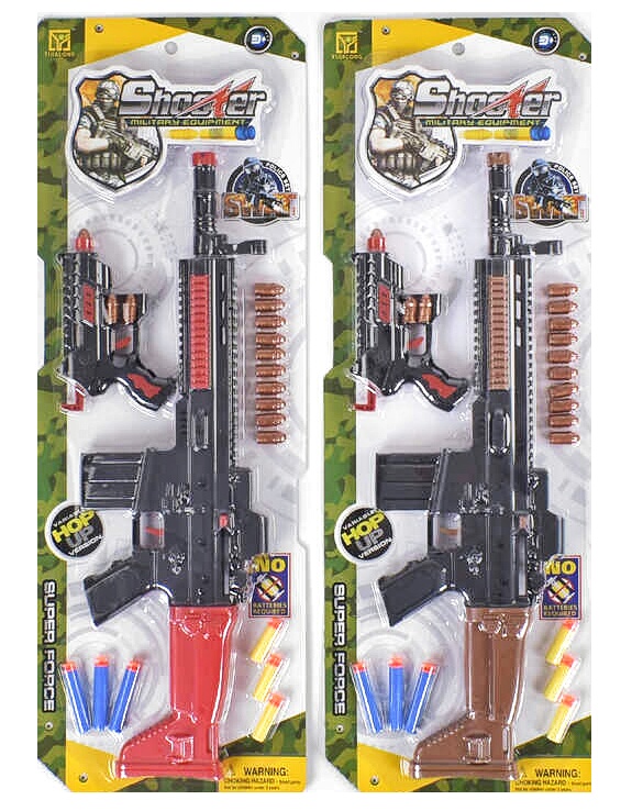 Автомат АК 2869-2 , 2 кольори, пістолет , 6 м'яких патронів на присосках , 13 м'яких гумових патронів , на листі