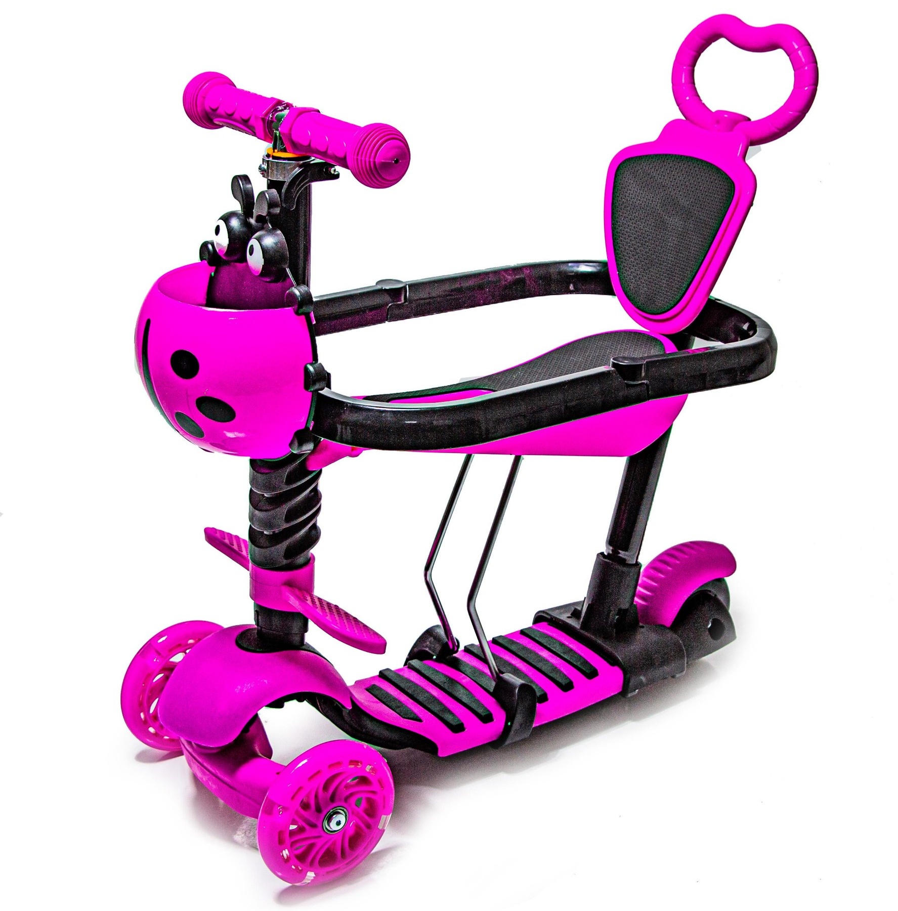 САМОКАТ 5IN1 "БОЖЬЯ КОРОВКА" PINK С БОРТИКОМ