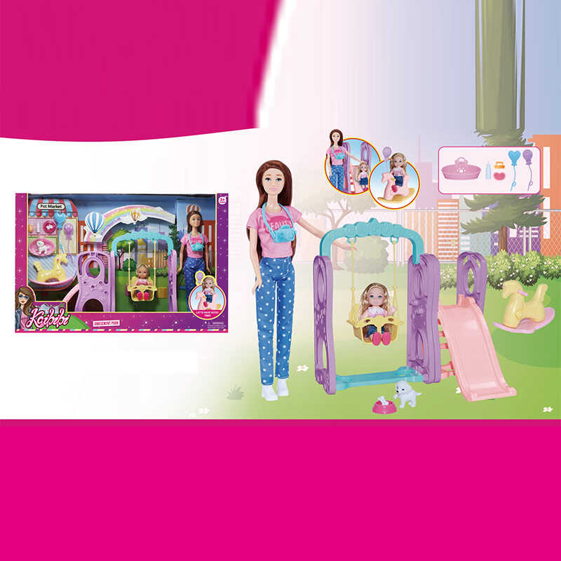 Набір ляльок WG 240 (24/2) висота: 30 см, знімний одяг, рухомі кінцівки, аксесуари, ігровий майданчик, крісло-гойдалка, собачка, повітряні кульки, в коробці