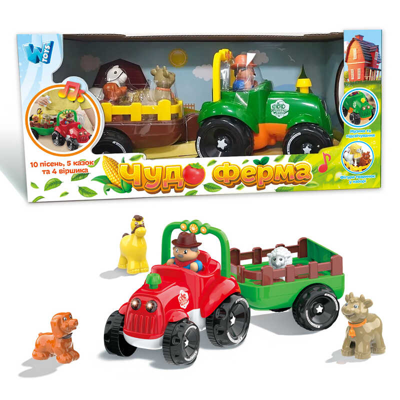 Трактор музичний 37586 (12/2) "WToys", ОЗВУЧУВАННЯ УКРАЇНСЬКОЮ МОВОЮ, підсвічування фар, віршики, казки, пісні, назви і звуки тварин, рух вперед, в коробці