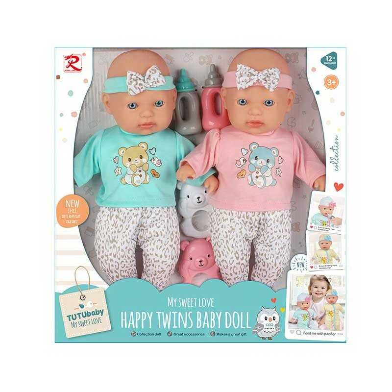 Набір пупсів 6383 (18) висота: 32 см, м’якотілий, 2 штуки, знімний одяг, аксесуари, музичний чіп, звуки, на батарейках, в коробці