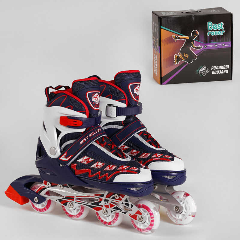 Ролики 56019-S Best Roller /розмір 30-33/ (6) СИНІЙ, колеса PU, ПЕРЕДНЄ КОЛЕСО ЗІ СВІТЛОМ, устілка - 17-19 см, d коліс – 6.5 см, в коробц