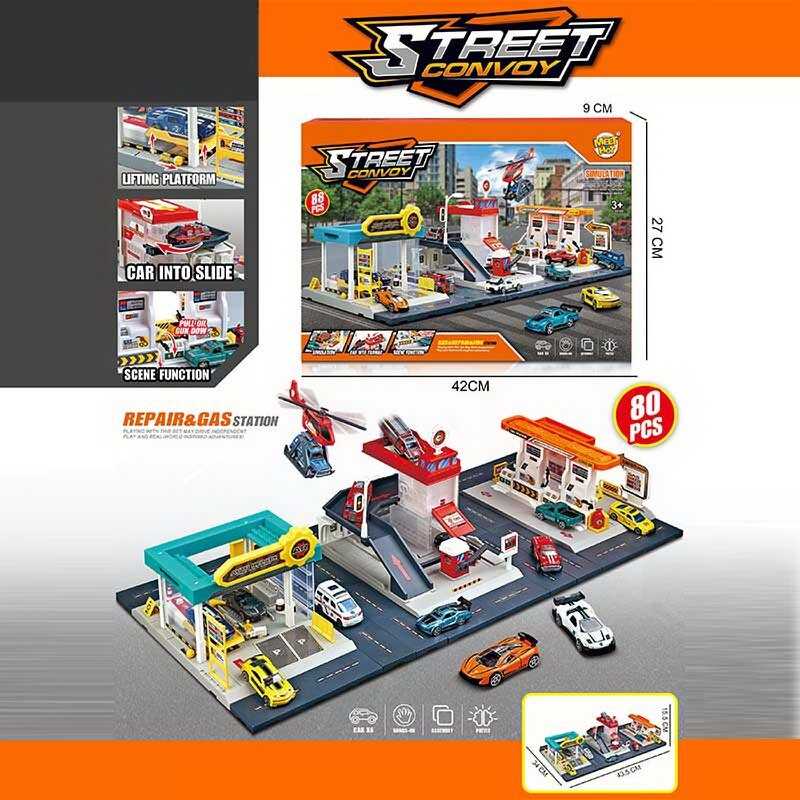 Трек MH 189 (12) 3 в 1,  70х34х19,5 см, 88 елементів, 6 металопластикових машинок, в коробці