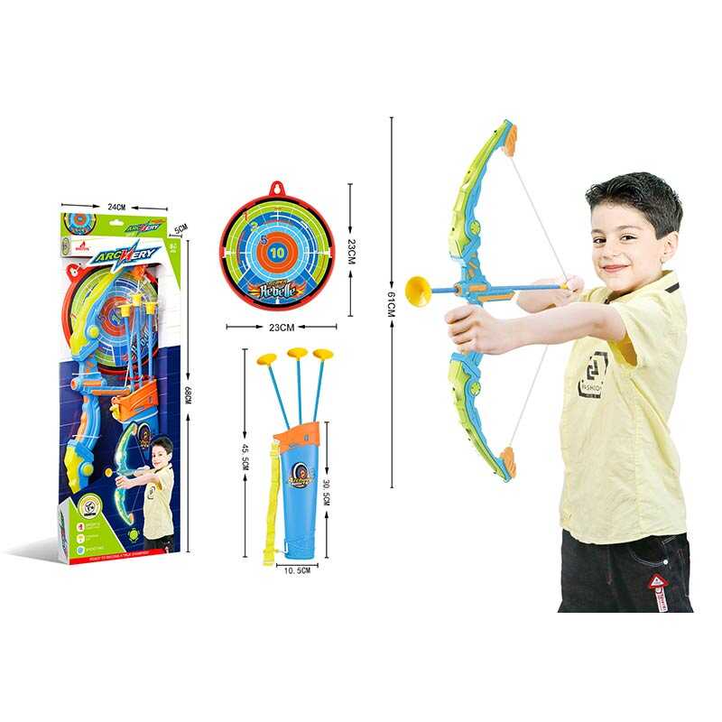 Лук 6043 (36/2) довжина 61 см, підсвічування, футляр для стріл, мішень, 3 стріли з присосками, в коробці