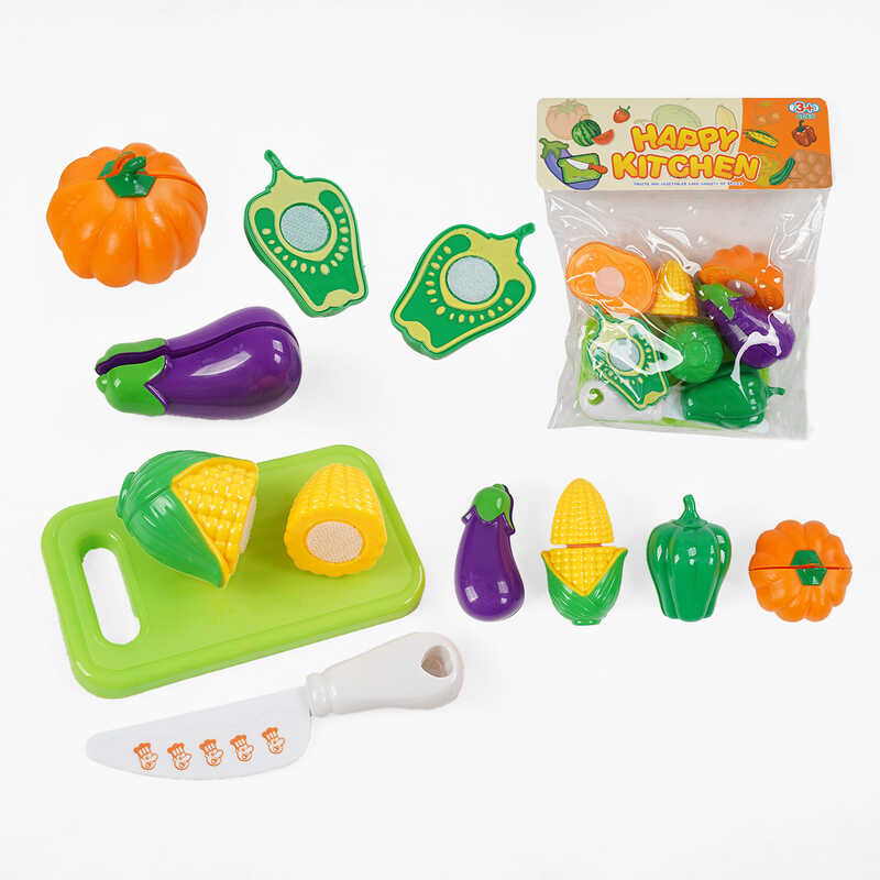 Продукти на липучках 625-11 (216/2) дошка для нарізання, ніж, гарбуз, кукурудза, перець, баклажан, в пакеті