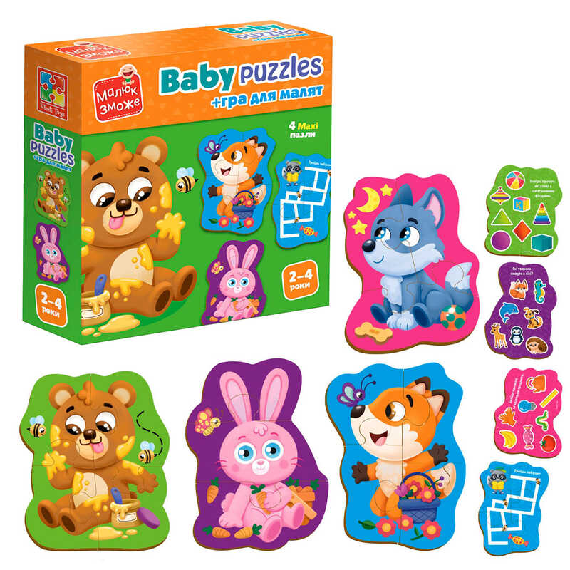 гр Пазли картонні з грою "Лісові звірі" VT1722-26 укр (28) "Vladi Toys"