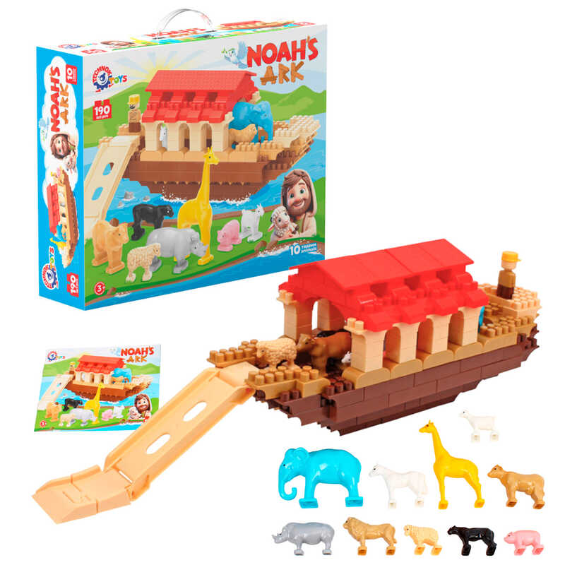гр Конструктор 1348 (3) "Technok Toys", 190 деталей, 10 фігурок тварин, 1 фігурка Ноя, в коробці