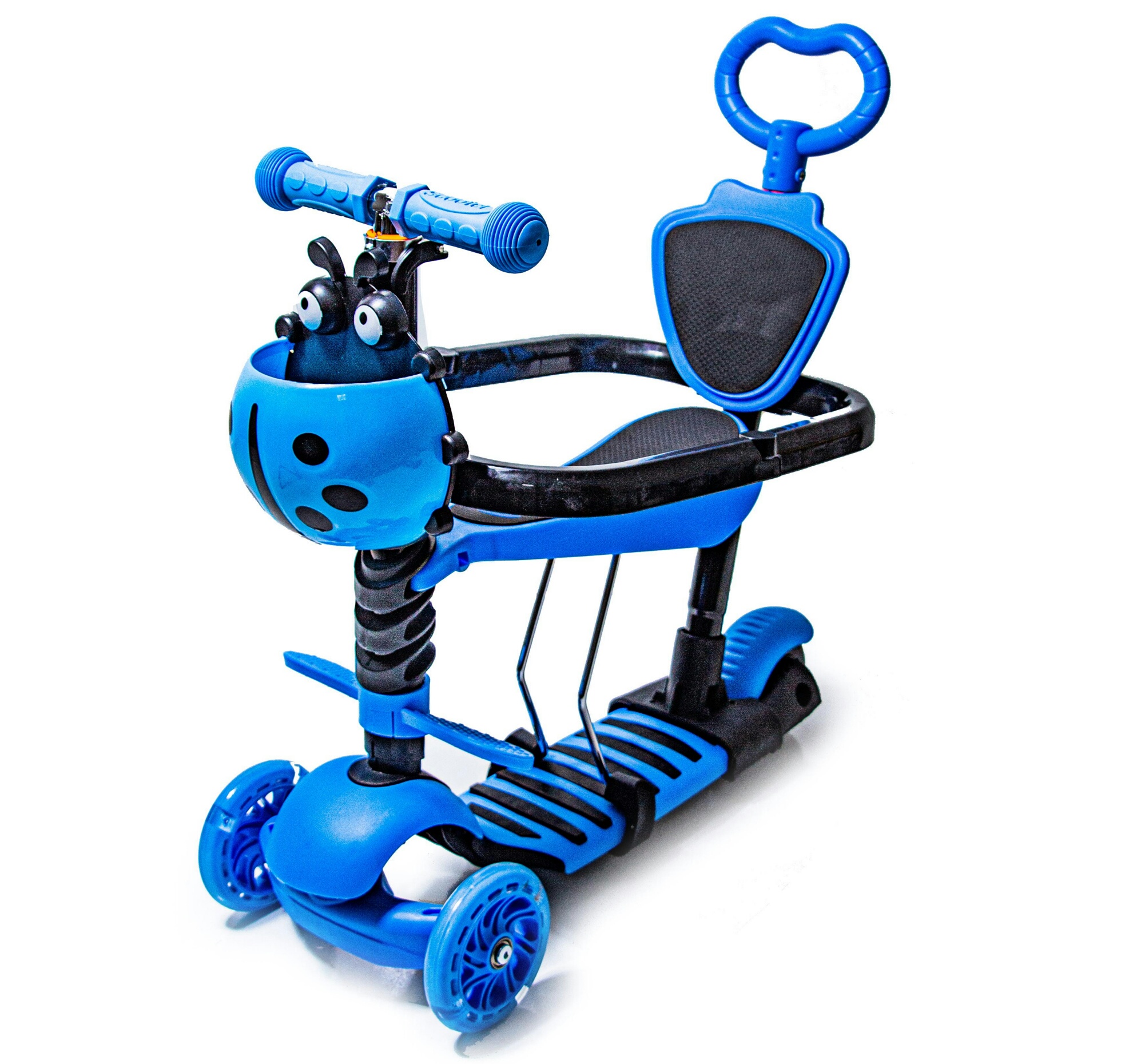САМОКАТ 5IN1 "БОЖЬЯ КОРОВКА" BLUE С БОРТИКОМ