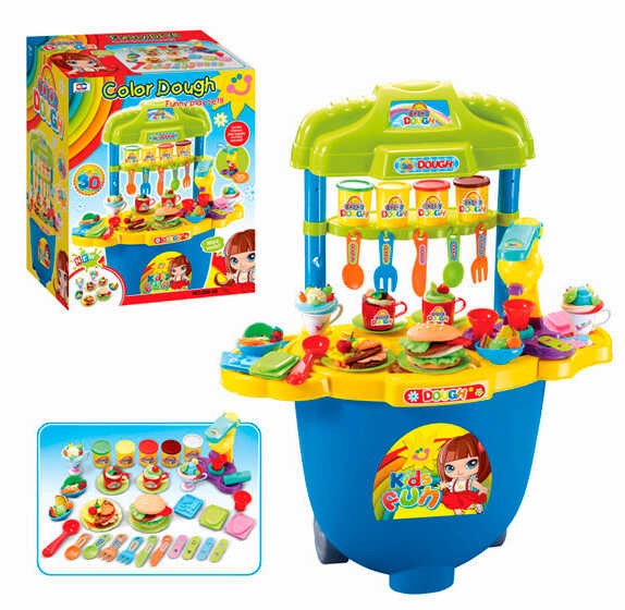 Тісто для ліплення 008-99 (4) 5 баночок тіста, візок на колесах, аксесуари, в коробці