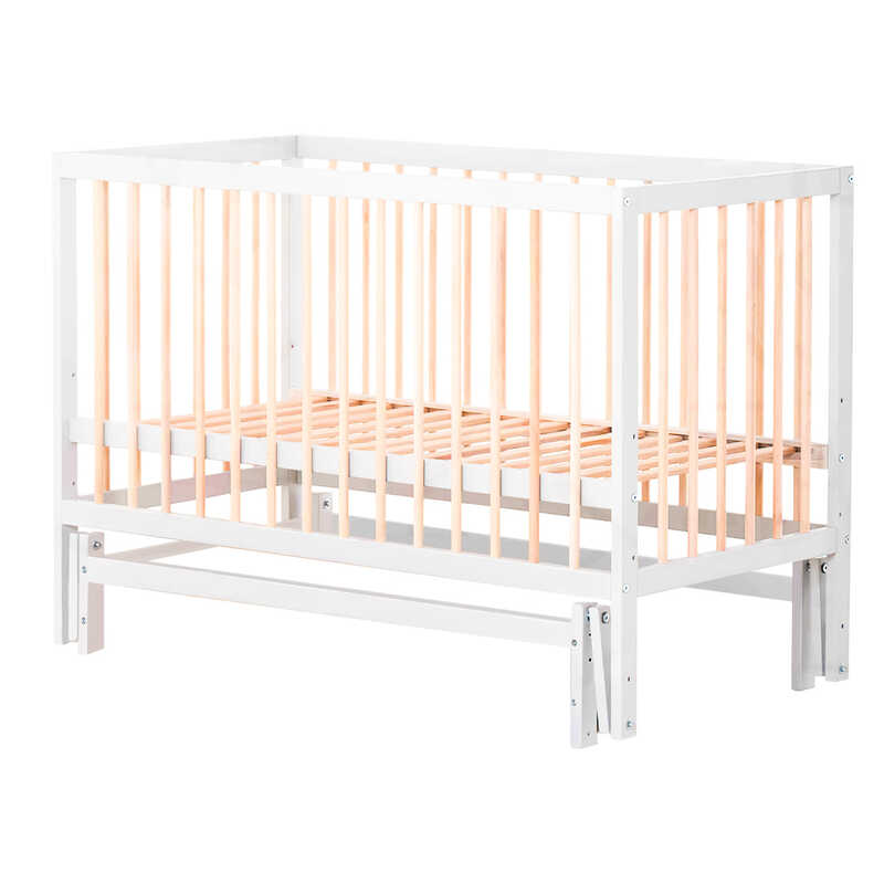 гр Ліжечко дитяче "Софія-2" - шарнір-підшипник з опускною боковиною (Білий + натуральний)