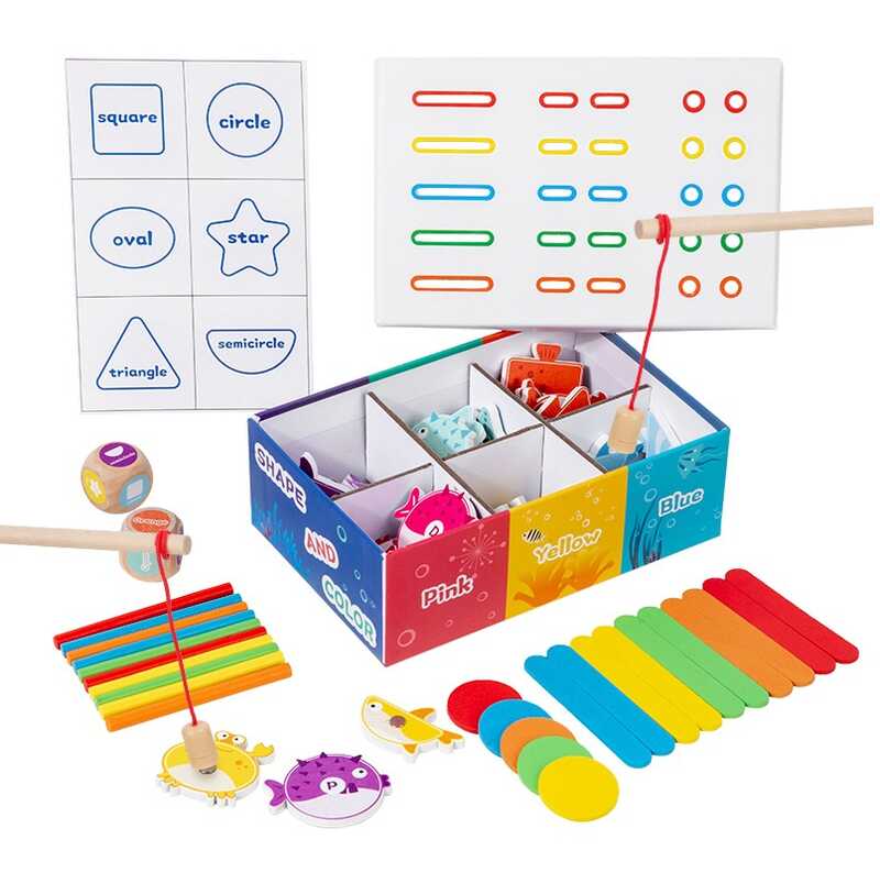 Логічна гра C 75576 (40) магнітна риболовля, сортер, палички та круги, кубики, геометричні форми англійською, в коробці