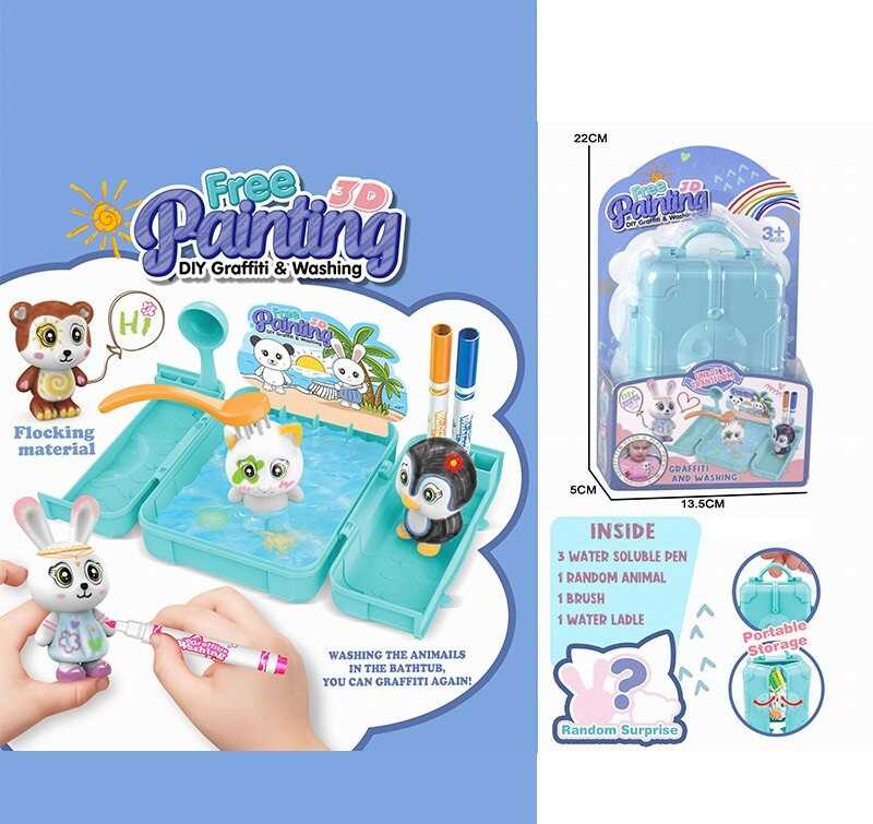 Набір для творчості 818 (120/2) флоксова фігурка тварини, 3 кольорові фломастери, бокс-ванночка, щіточка, на листі