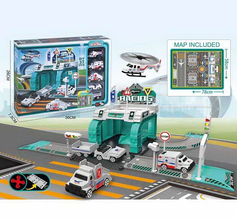 Парковка 660 S-108 (30/2) 37 елементів, карта з розміткою 7858 см, транспорт, світлофор і дорожні знаки, в коробці