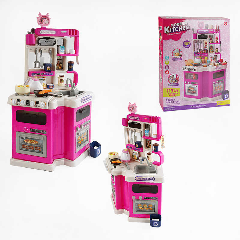 Кухня 922-181 (6) 113 елементів, звук, підсвічування, парогенератор, помпова подача води, посуд, продукти, висота кухні - 92 см, в коробці