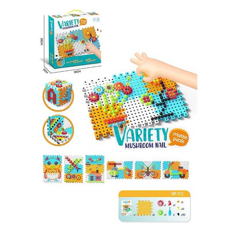 Мозаїка 022-1 A (48/2), 110 пластикових елементів, основа з отворами, інструменти, в коробці