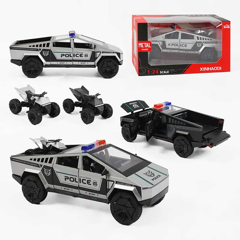 Машинка C 2469 (32) 2 види, “Поліція”, металопластик, інерція, звуки, підсвічування, масштаб 1:24, відчиняються двері та капот, 2 режими роботи, квадроцикл, в коробці
