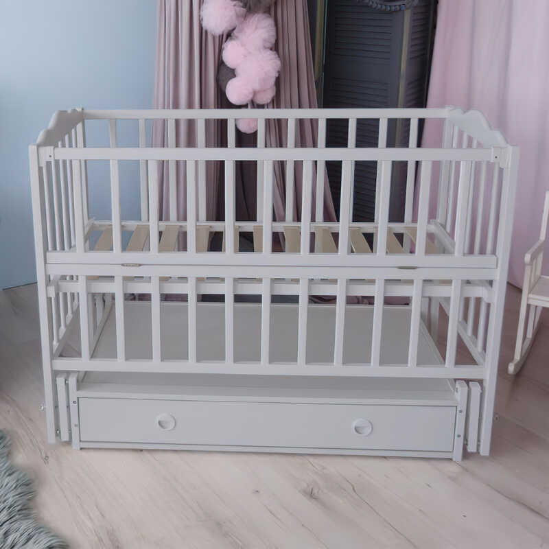 гр Ліжечко дитяче "Анастасія" (1) шарнір-підшипник з відкидною боковиною+шухляда, бук (сірий)