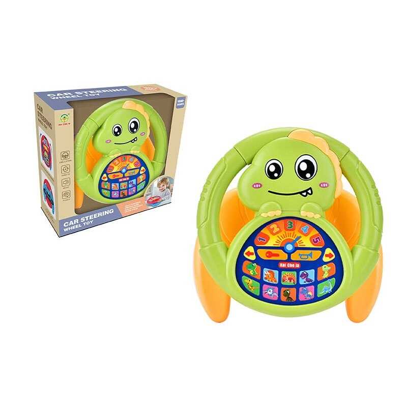 Кермо 2192 E 48-20 (36/2) “Динозаври”, на присосках, звуки, ремінець, мелодії, обертається, поворотники, гудок, на батарейках, в коробці